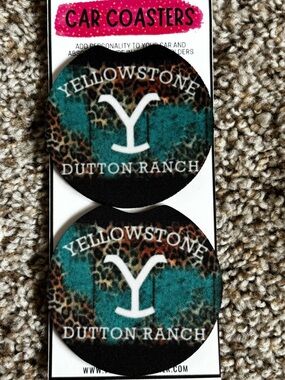 Yellowstone Handmade Teal and Black Car Coaster Set - New